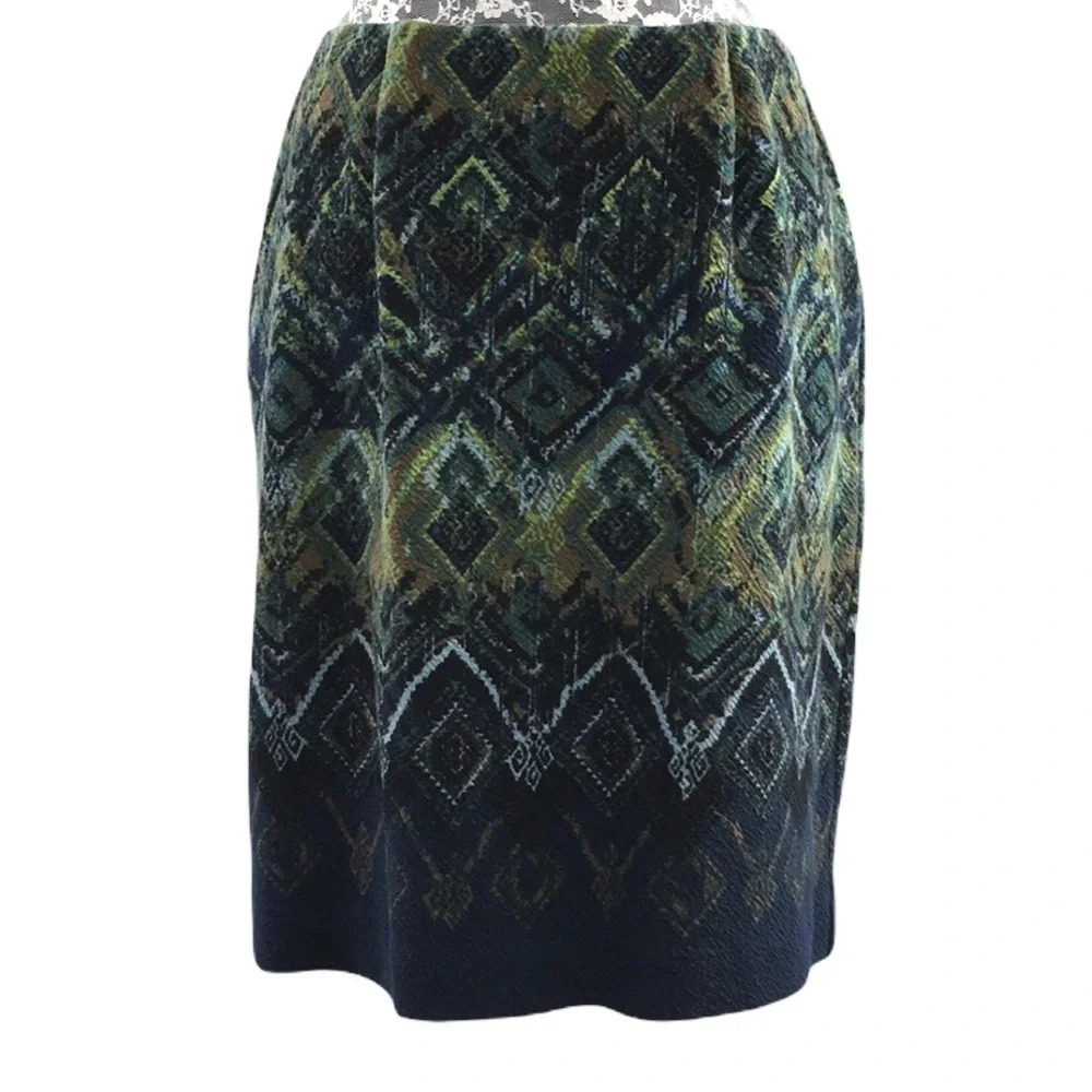 J.Jill Green Blue Argyle Print Pencil Skirt Womens Small Petite Lined
